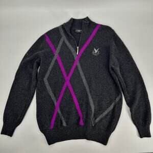 Glenmuir x Gleneagles Lambswool 1/4 Zip Golf Sweater Large Gray Purple READ